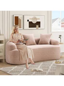 Trinkets Crazed - 65" Curved Small Loveseat Sofa,Cozy Chenille Upholstered Couch With 3 Pillows,Modern Deep Seat Cloud Couch - Beige