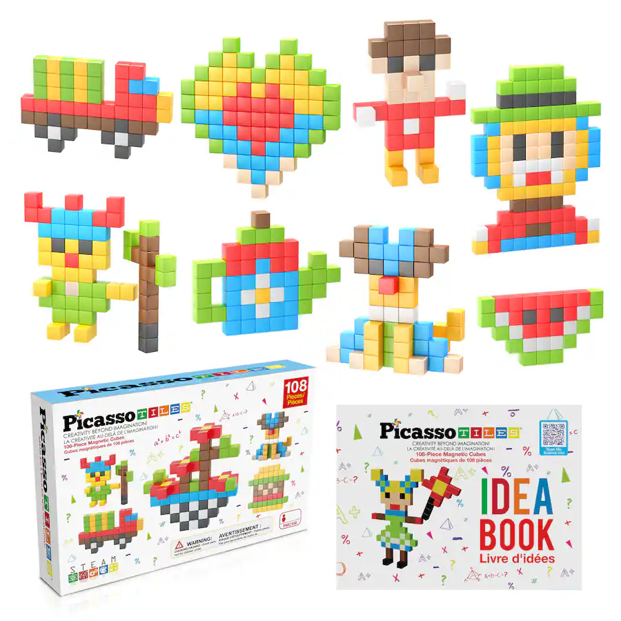 PicassoTiles PICASSO TILES Magnetic Tiles Puzzle Cube for Kids, 108PCS ...