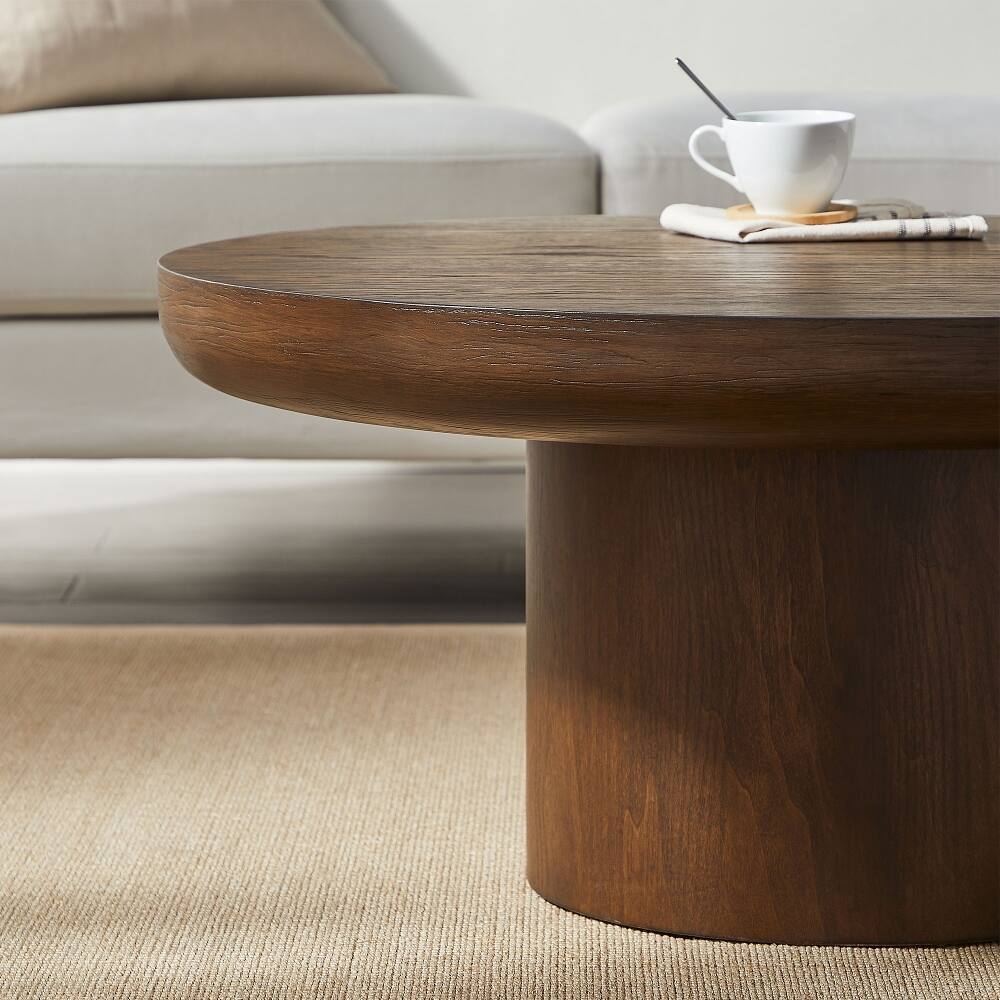 Alt View 3. Loheer - 36 Inch Round Coffee Table Wood Veneer Farmhouse Sofa Side Table with Cylindrical Legs for Living Room - Dark Brown.