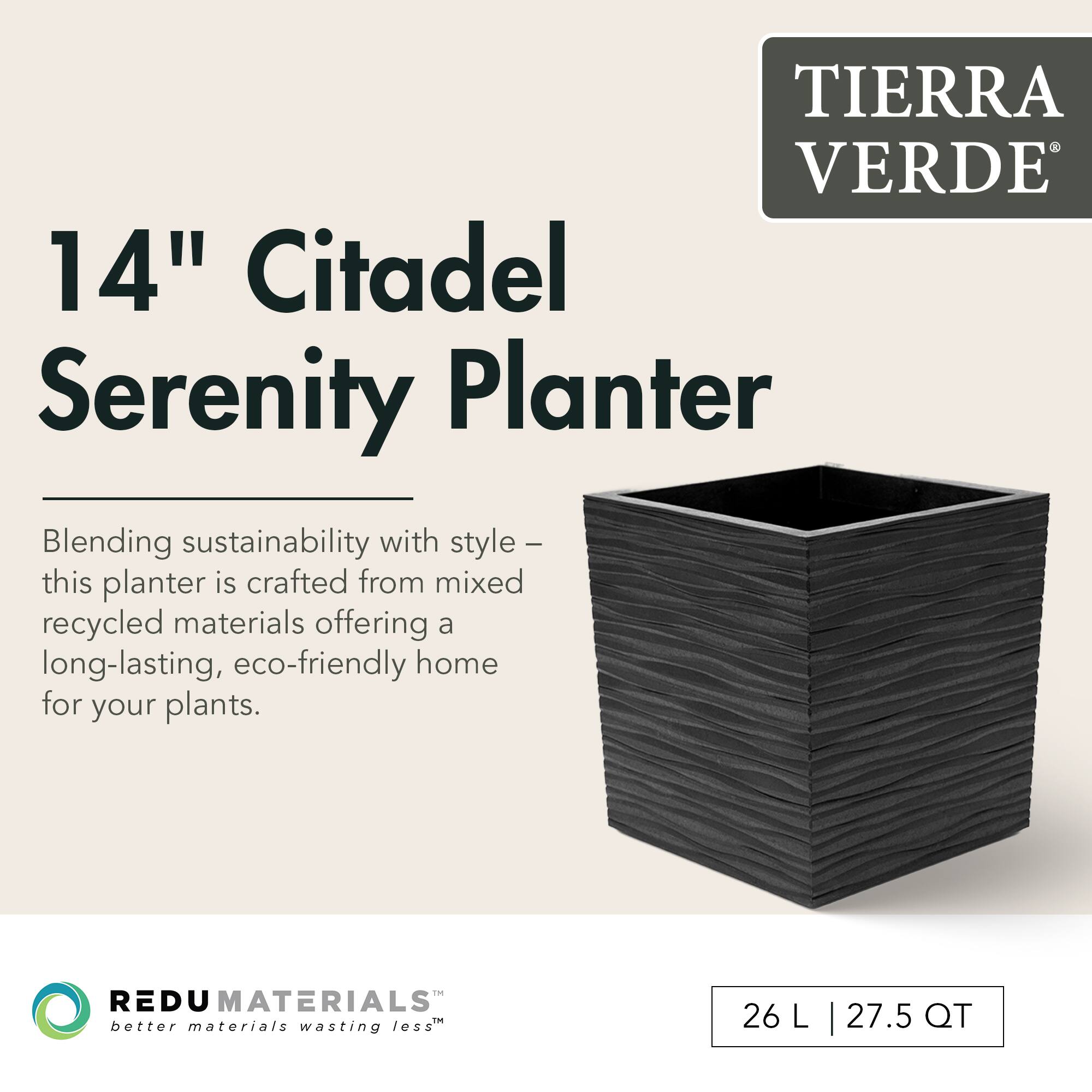 TIERRA VERDE

14" Citadel Serenity Planter

Blending sustainability with style – this planter is crafted from mixed recycled materials offering a long-lasting, eco-friendly home for your plants.

REDU MATERIALS
better materials wasting less

26 L | 27.5 QT