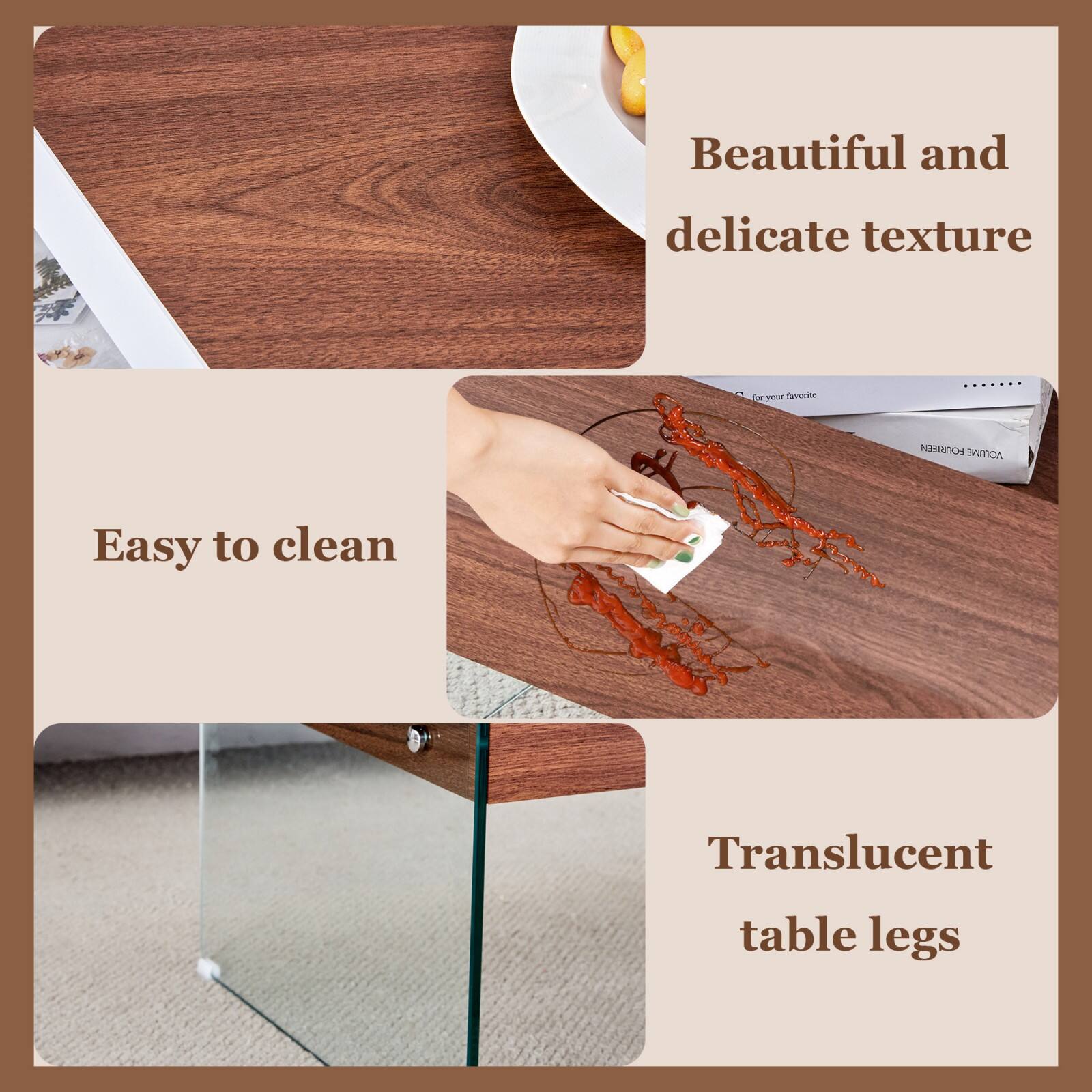 Beautiful and delicate texture

Easy to clean

Translucent table legs