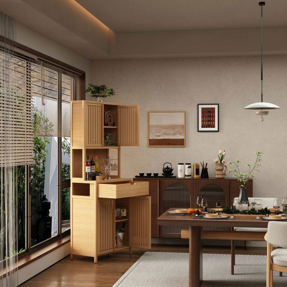 Alt View 4. Kadyn - 72-foot-tall, Wood-coloured, Double-door bamboo high-capacity storage cabinet for main living spaces - Brown.