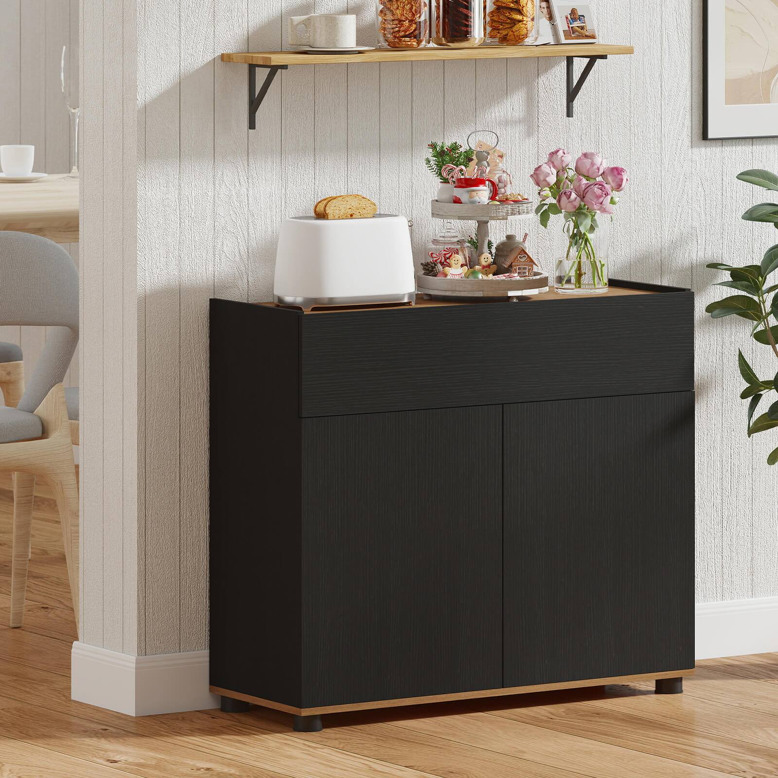 Alt View 1. Costway - Costway Sideboard Buffet Cabinet wirh Storage, Drawer and Push-to-Open Doors for Kitchen - Black.