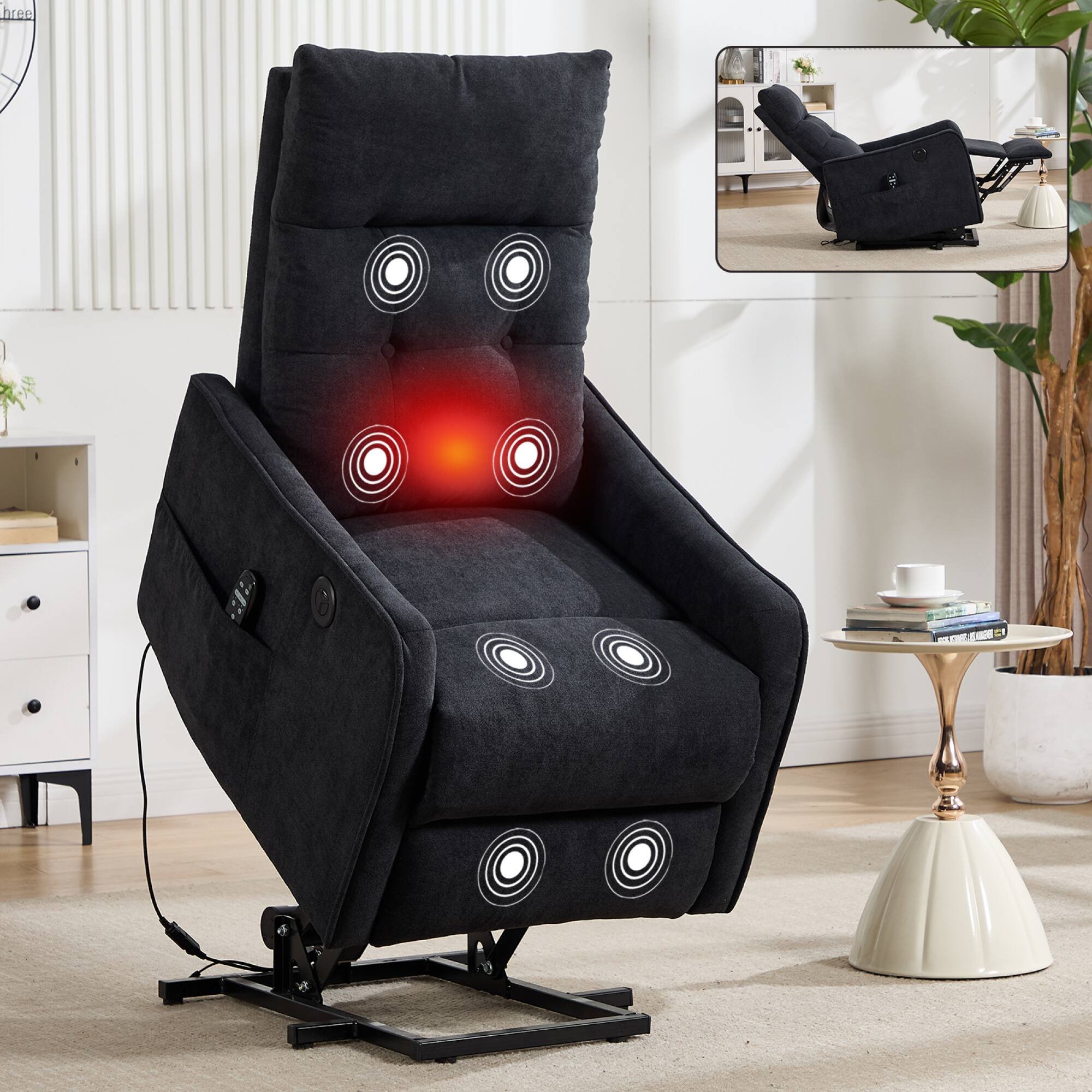 Alt View 7. GOODSILO - Single Motor Power Lift Recliner Chair with Massage and Heat Features for Enhanced Comfort and Relaxation - Black.