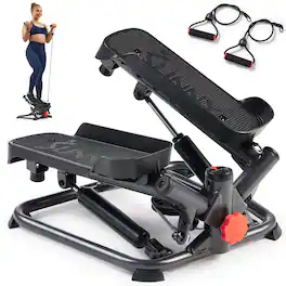 Sunny Health & Fitness - Smart Twist Stepper with Resistance Bands, Bluetooth SunnyFit App, 350 LB Capacity - Black