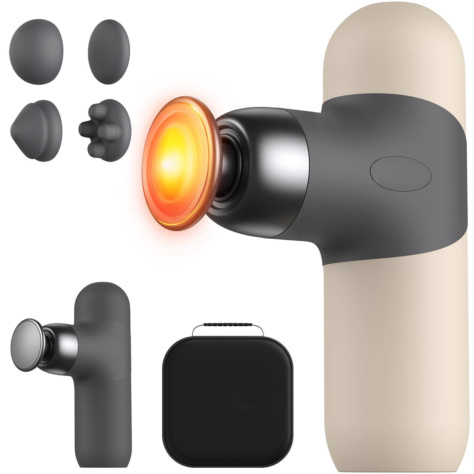 Front. Live At Space - Heated Mini Massage Gun 46℃ Deep Tissue 3000RPM 4 Speeds Color Sleeves Travel Grey - 642146673993.