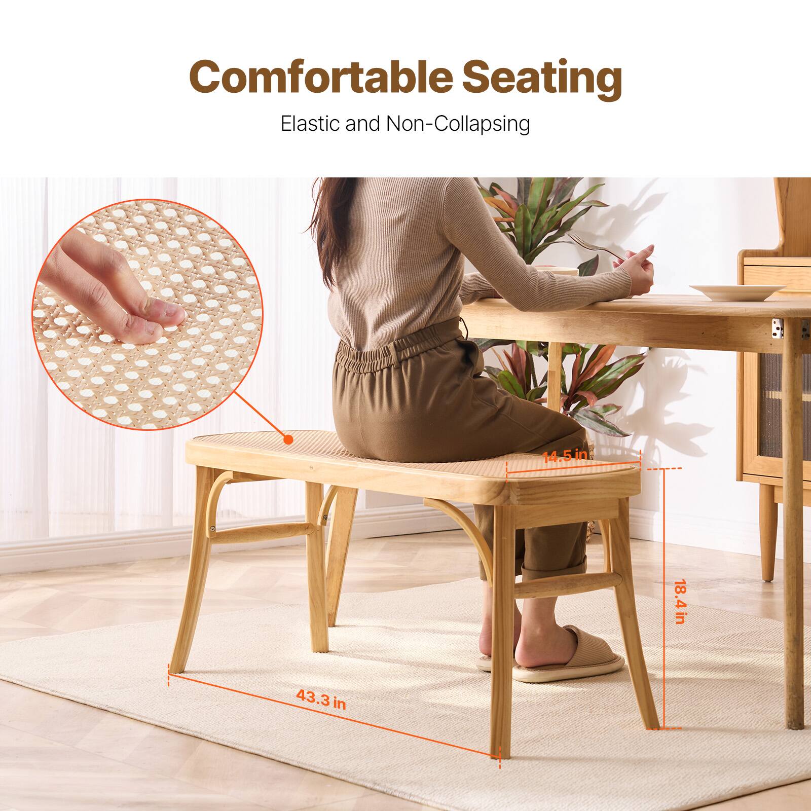 Comfortable Seating  
Elastic and Non-Collapsing  

14.5 in  
18.4 in  
43.3 in