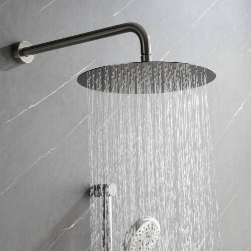 Angle. JUJABU - Brushed Nickel Shower System with Shower Head, Slide Bar, Bodysprays, Shower Arm, Hose, Valve Trim, and Lever Handles - Brushed Nickel.