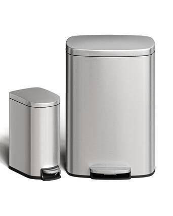 Front. Acekool - 13.2 & 2.6 Gallon Stainless Steel Trash Can Combo with Soft-Close Lid, Step Pedal & Removable Buckets, Silver - Silver.