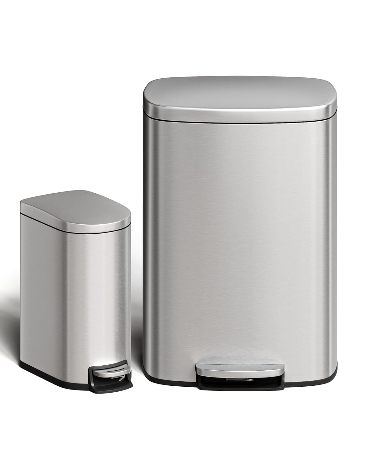 Front. Acekool - 13.2 & 2.6 Gallon Stainless Steel Trash Can Combo with Soft-Close Lid, Step Pedal & Removable Buckets, Silver - Silver.