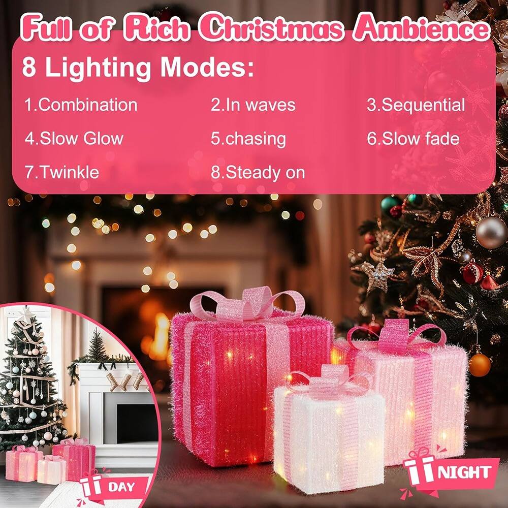 Full of Rich Christmas Ambience

8 Lighting Modes:
1. Combination
2. In waves
3. Sequential
4. Slow Glow
5. Chasing
6. Slow fade
7. Twinkle
8. Steady on

DAY
NIGHT