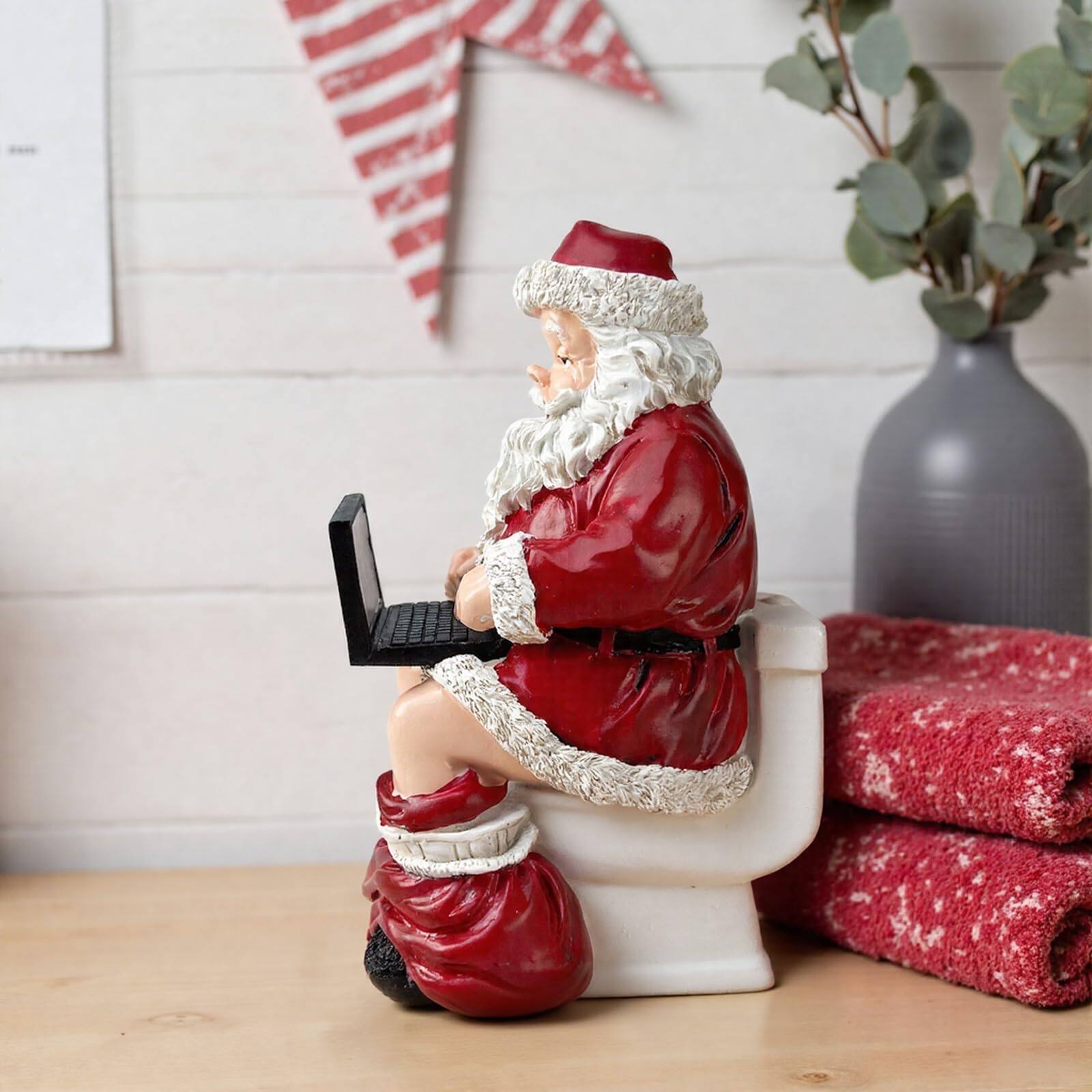 Alt View 6. Paradigms Interiors - Funny Santa On Toilet With Laptop Figurine Christmas Decorations Claus Statue Holiday Desk Decor Hilarious ... - Default.