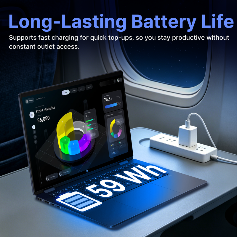 Long-Lasting Battery Life  
Supports fast charging for quick top-ups, so you stay productive without constant outlet access.  

Gold - Good  
75.5%  
Profit statistics  
35%  
56,050  
5  
Subrical III  
59 Wh