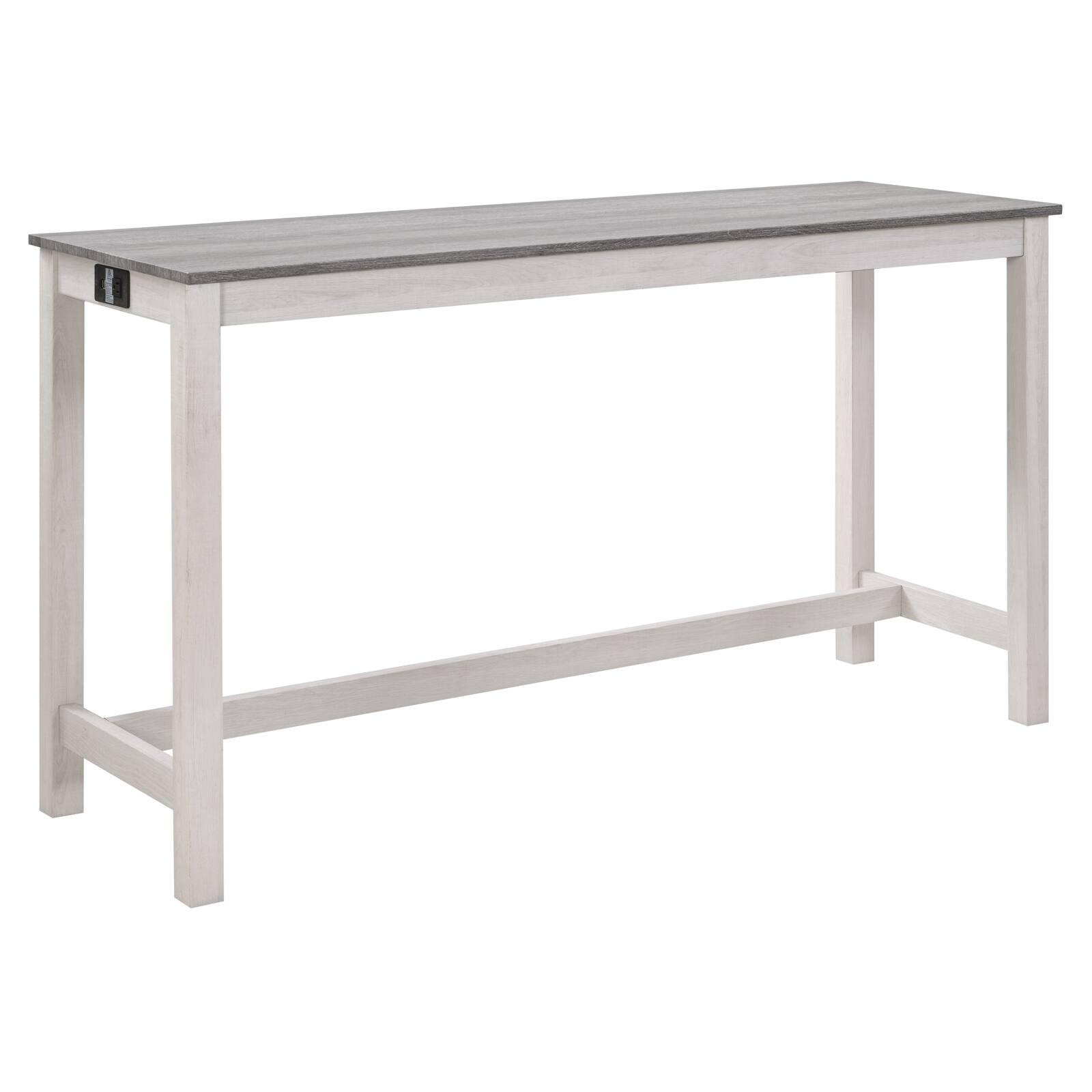Alt View 8. Loheer - Loheer Bar Table Set with Three Stools and Power Outlet, White and Grey, 59 Inch Rectangular Table - White and Grey.