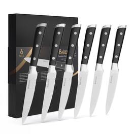 Hansmart - Barenthal 6pc Steak Knives Set Ergonomic Design Dishwasher Safe Rust Resistant Mirror Finish Elegant Dining Experience - Black handle, silver blade.