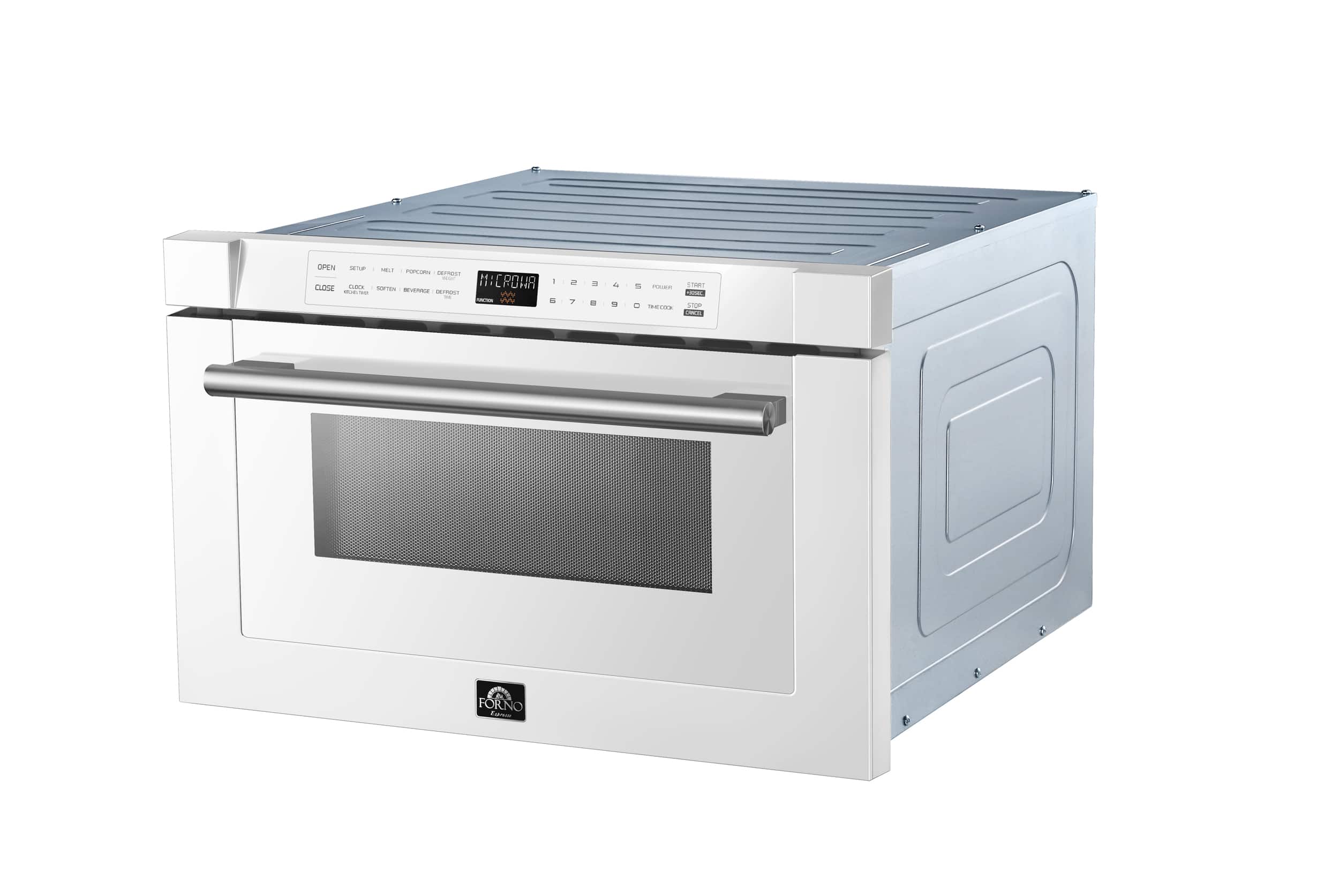 The image shows a white oven with a stainless steel top and a stainless steel door. The oven is a combination of a stove and a microwave, making it a versatile appliance for cooking and heating food. The oven is currently closed, but it is ready to be opened and used for various cooking tasks. The stainless steel finish adds a sleek and modern touch to the kitchen, making it an attractive addition to any home.