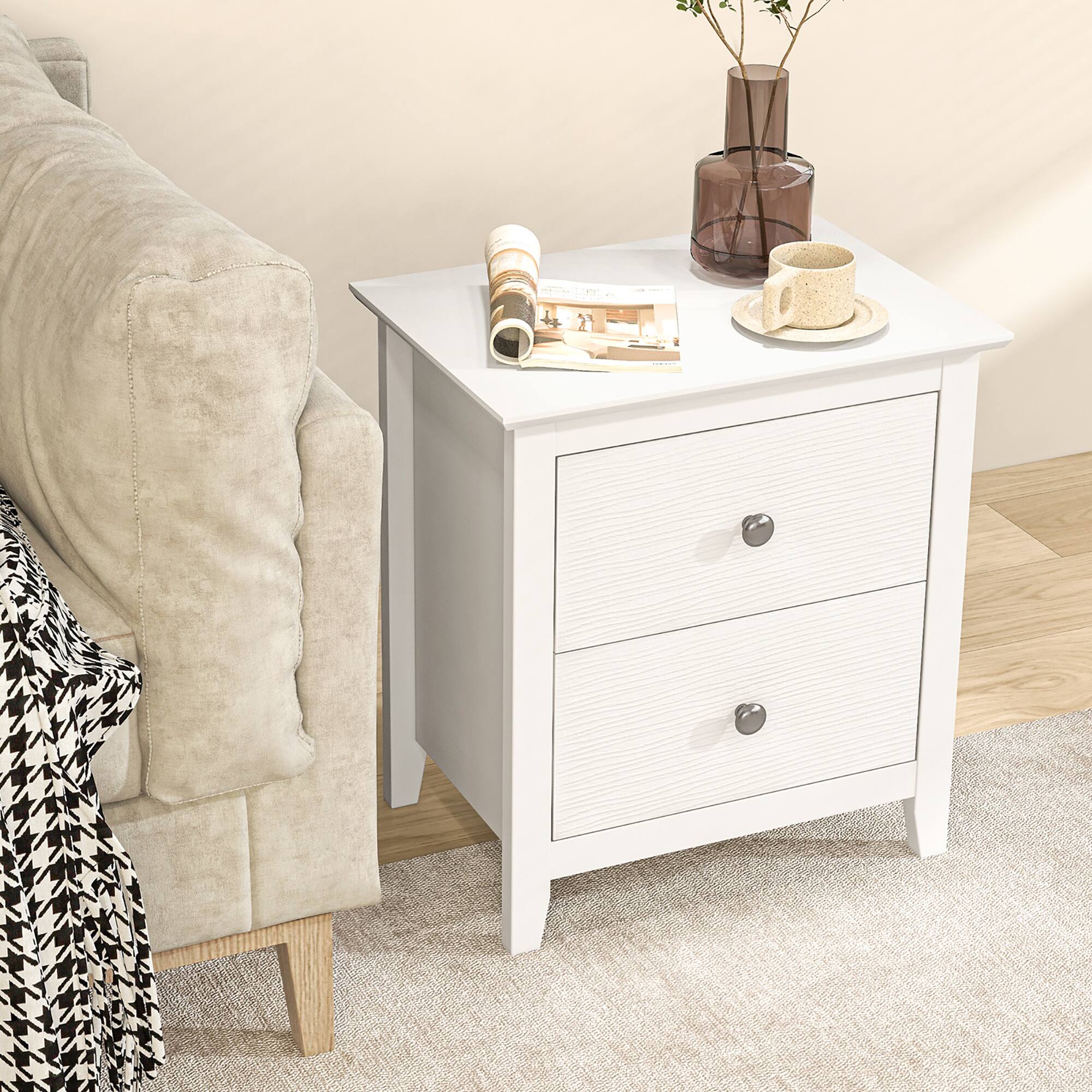 Alt View 1. Gymax - Gymax 2PCS Modern Nightstand w/ Storage 2 Drawers and Support Legs for Bedroom White - White.