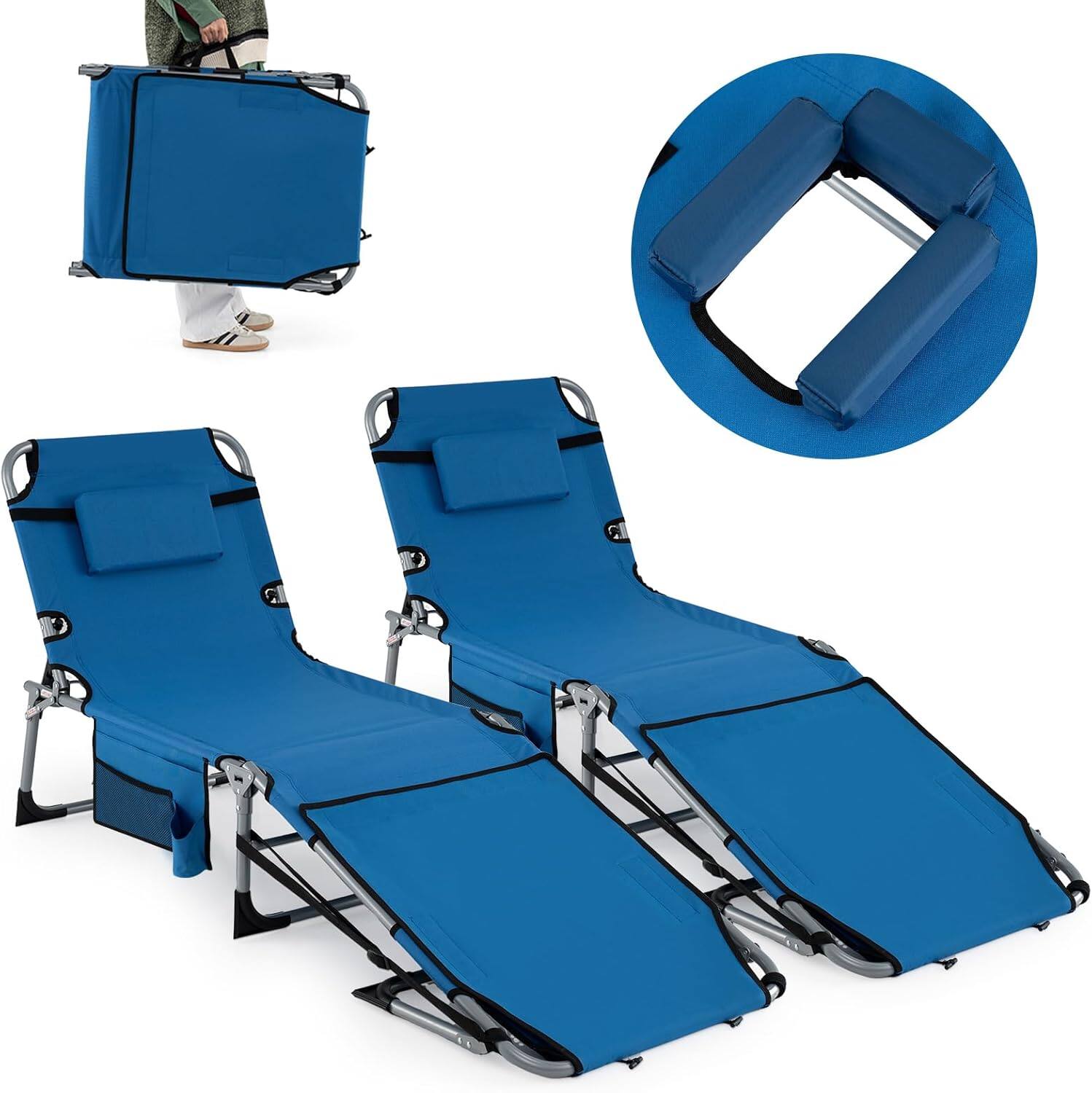 Gymax - 2PCS Tanning Chair w/Face Arm Holes 4-Level Backrest & Head Pillow Side Pocket - Blue price history on PriceWatchPro