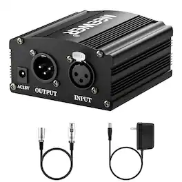 Neewer - 1-Channel 48V Phantom Power Supply - with XLR Cable for Condenser Microphones & Recording - Black