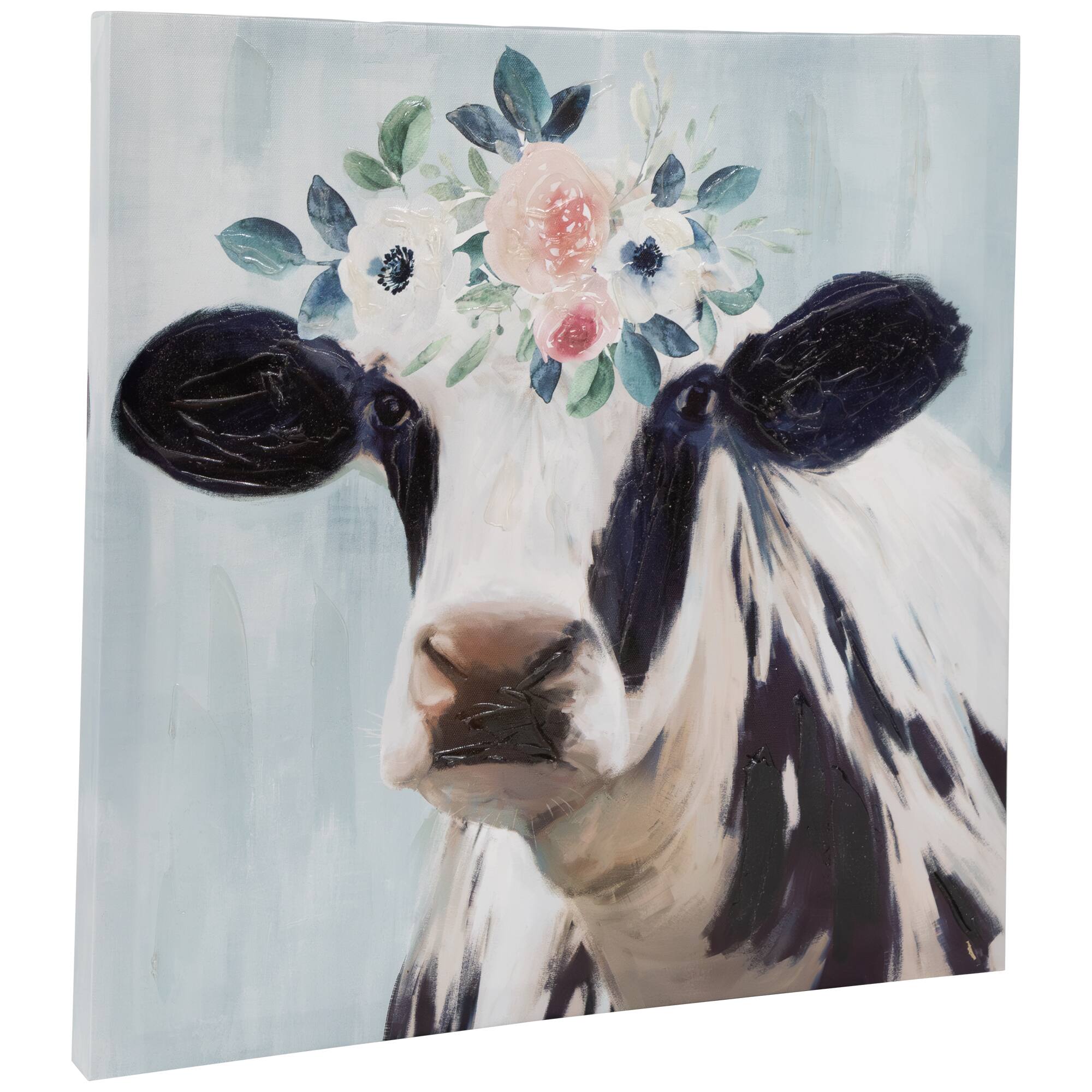 Alt View 2. Northlight - Cow with Flowers Canvas Wall Art, 17.5" x 17.5" - Black.