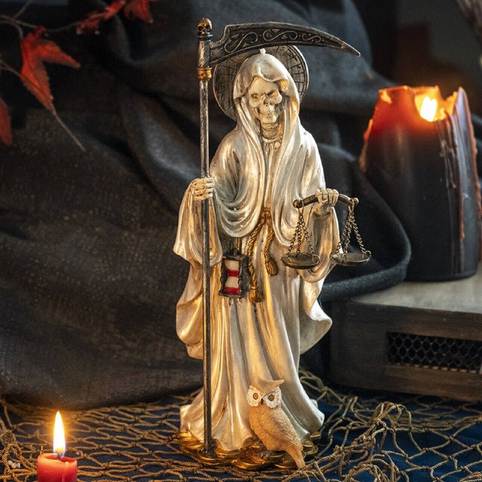 Alt View 1. Pacific Trading - Santa Muerte in White Gown with Scale Figurine Death 10 Inch.