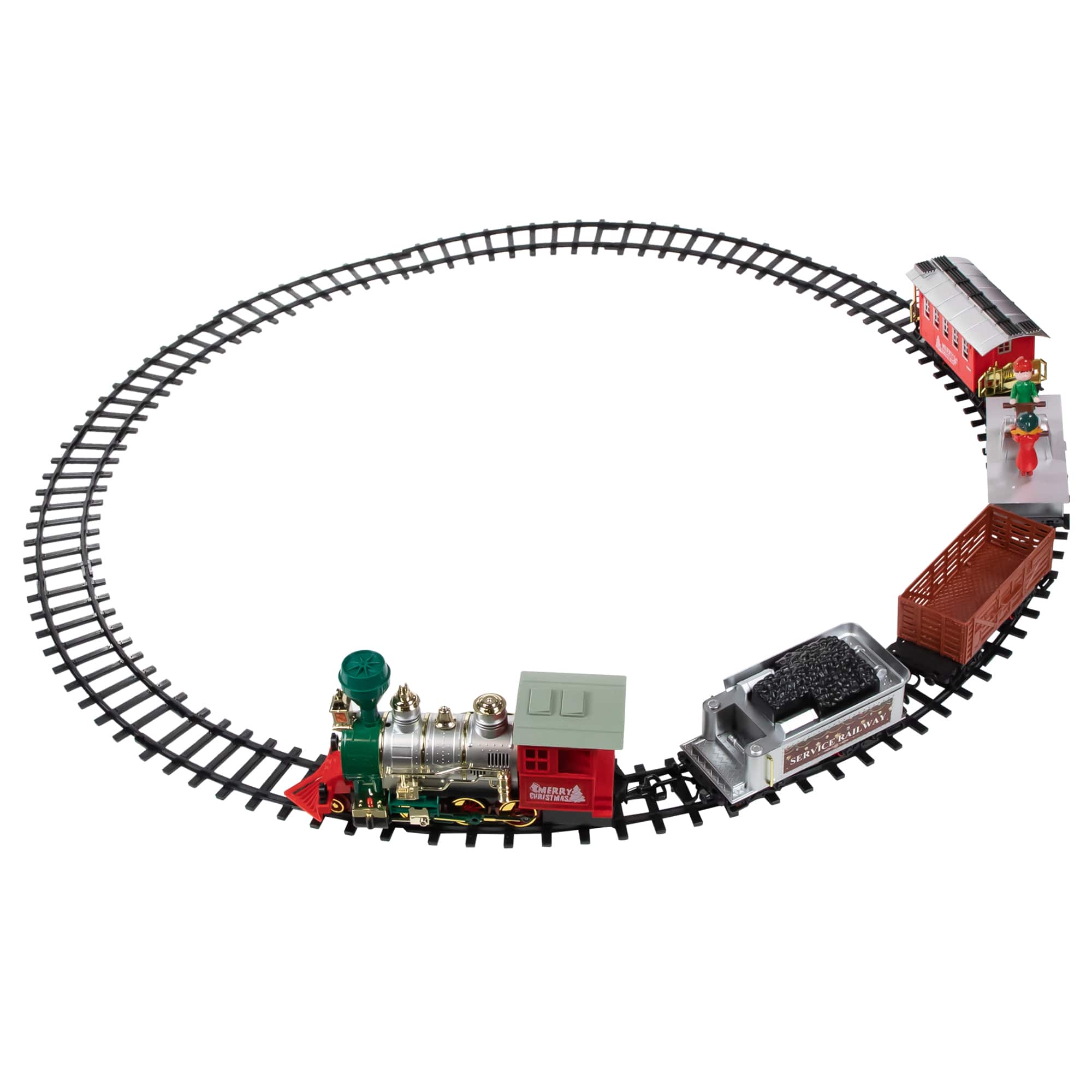 Northlight - 35pc and Red Battery Operated Lighted and Animated Classic Train Set with Sound - Silver