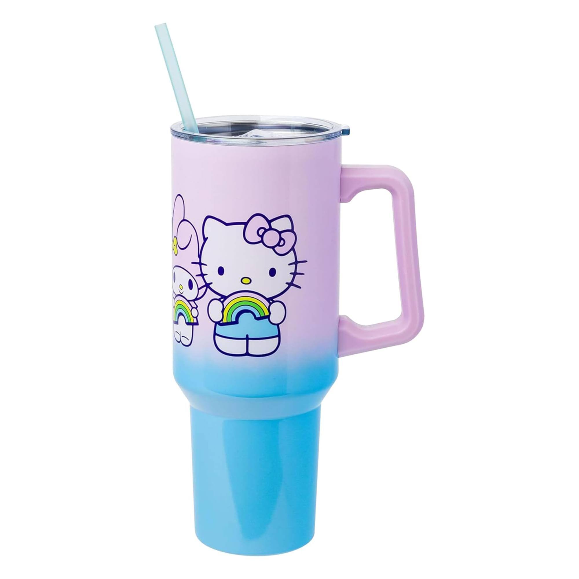 Front. Silver Buffalo - Sanrio Hello Kitty and Friends Rainbow Stainless Steel Tumbler | 40 Ounces - Purple.