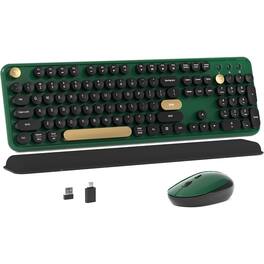 PARKER SLATER - Colorful wireless keyboard and mouse combo with round typewriter keycaps, 2.4GHz connection, ergonomic design - Black-Dark Green