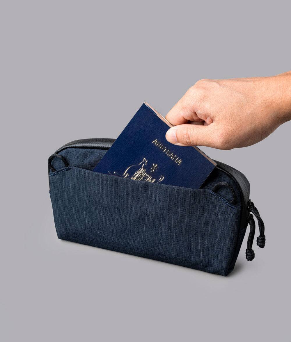 Alt View 4. ALPAKA - Flight Pouch Pro 0.7L Men's Carry-All & Organizer Clutches;Crossbody Bag for Men with RFID Blocking, Passport Holder - Moonlight Blue | Axoflux 400D Ripstop Nylon.