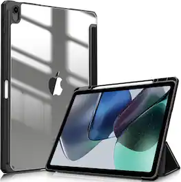 Fintie - Slim Clear Case for iPad Air 13-inch M4/M3/M2 (2026/2025/2024) | Hybrid Shockproof Hard PC Back Cover with Pencil Holder - Black