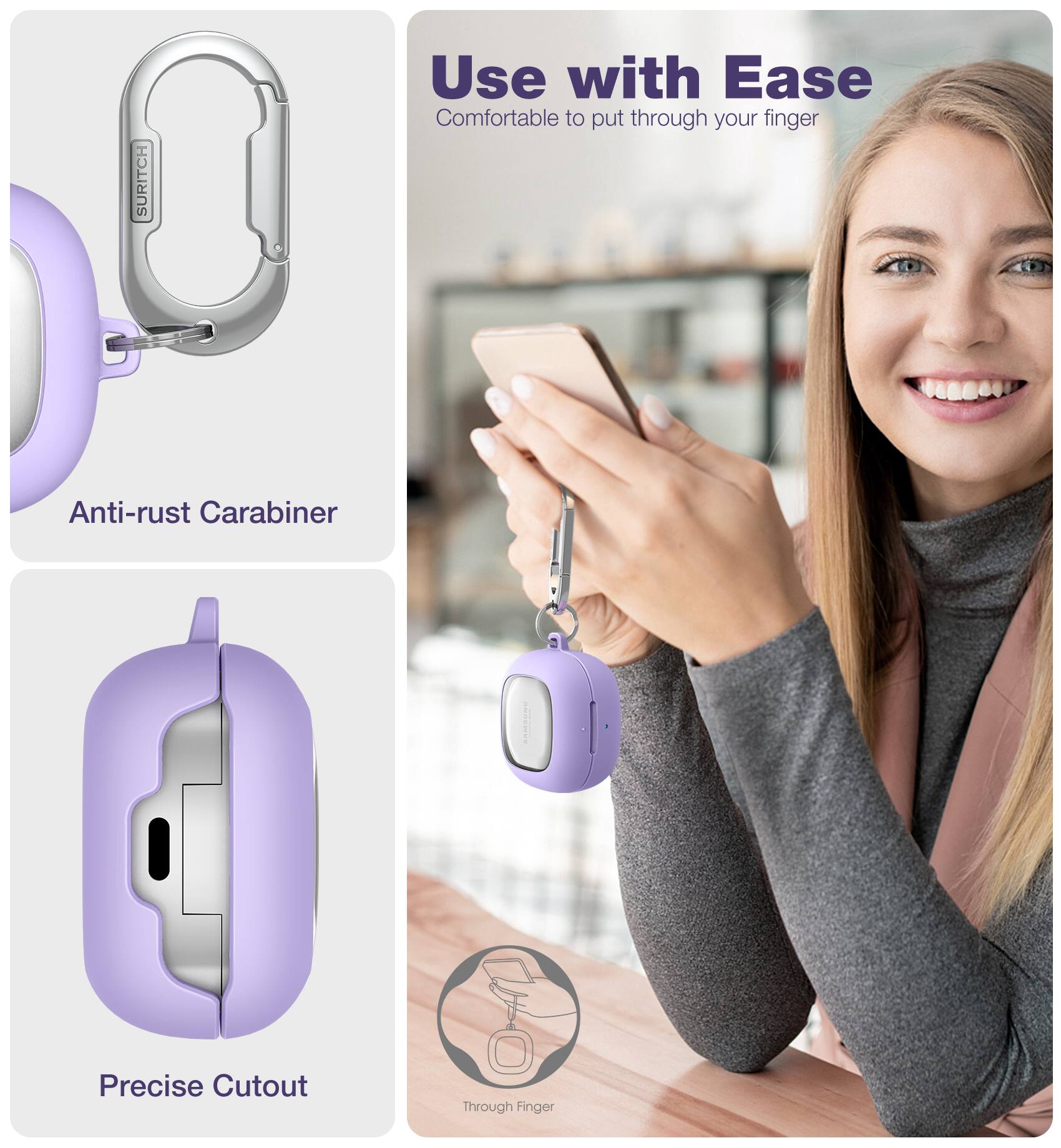 SURITCH  
Use with Ease  
Comfortable to put through your finger  
Anti-rust Carabiner  
Precise Cutout  
Through Finger