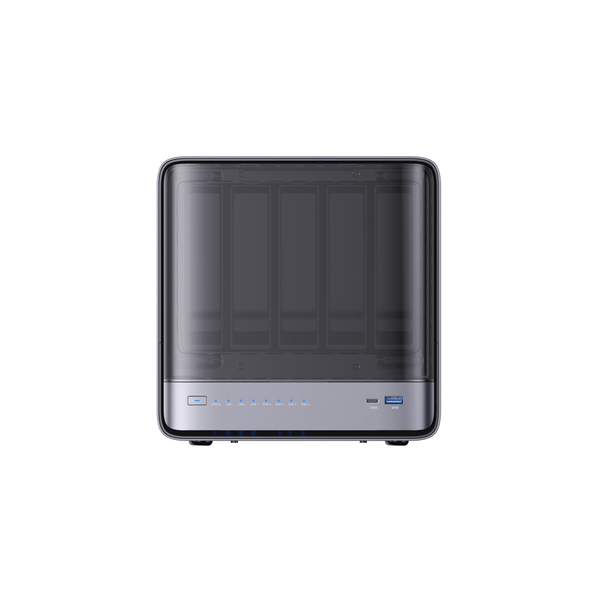 Back. Minisforum - N5 Pro AI NAS, 16GB + 128G OS Storage, AMD Ryzen AI 9 HX PRO 370, AMD Radeon 890M, 50 TOPS Copilot+ NPU, 10GbE+5GbE - Black.
