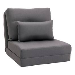 Homcom - Convertible Flip Chair, Floor Lazy Sofa, Folding Upholstered Couch Bed with Adjustable Backrest, Metal Frame - Dark Gray