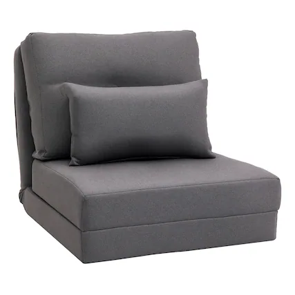Front. Homcom - Convertible Flip Chair, Floor Lazy Sofa, Folding Upholstered Couch Bed with Adjustable Backrest, Metal Frame - Dark Grey.