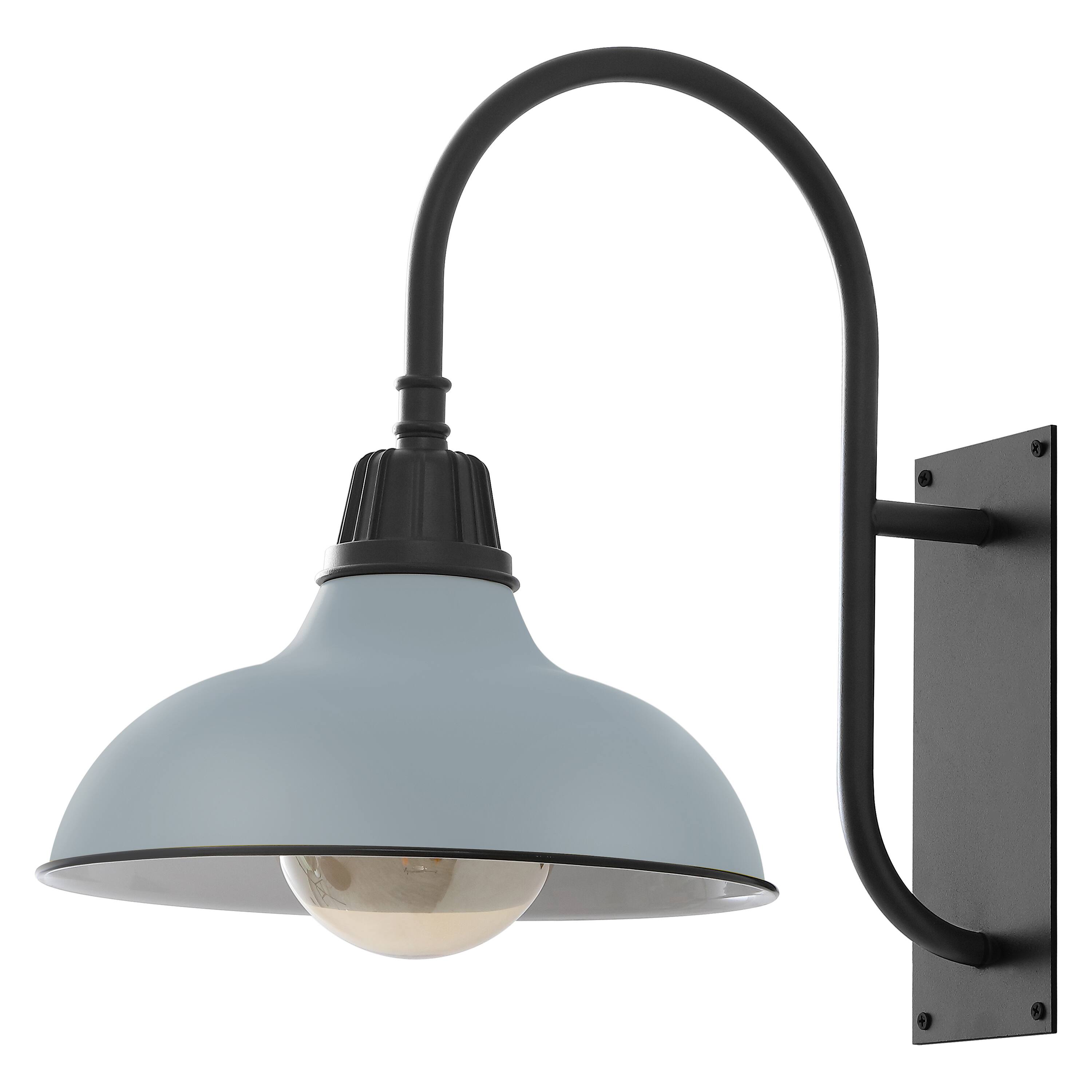 Alt View 6. Jonathan Y - Stanley 12.25" 1-Light Farmhouse Industrial Indoor/Outdoor Iron LED Gooseneck Arm Outdoor Sconce, Matte Silver Blue - Matte Silver Blue/Black.