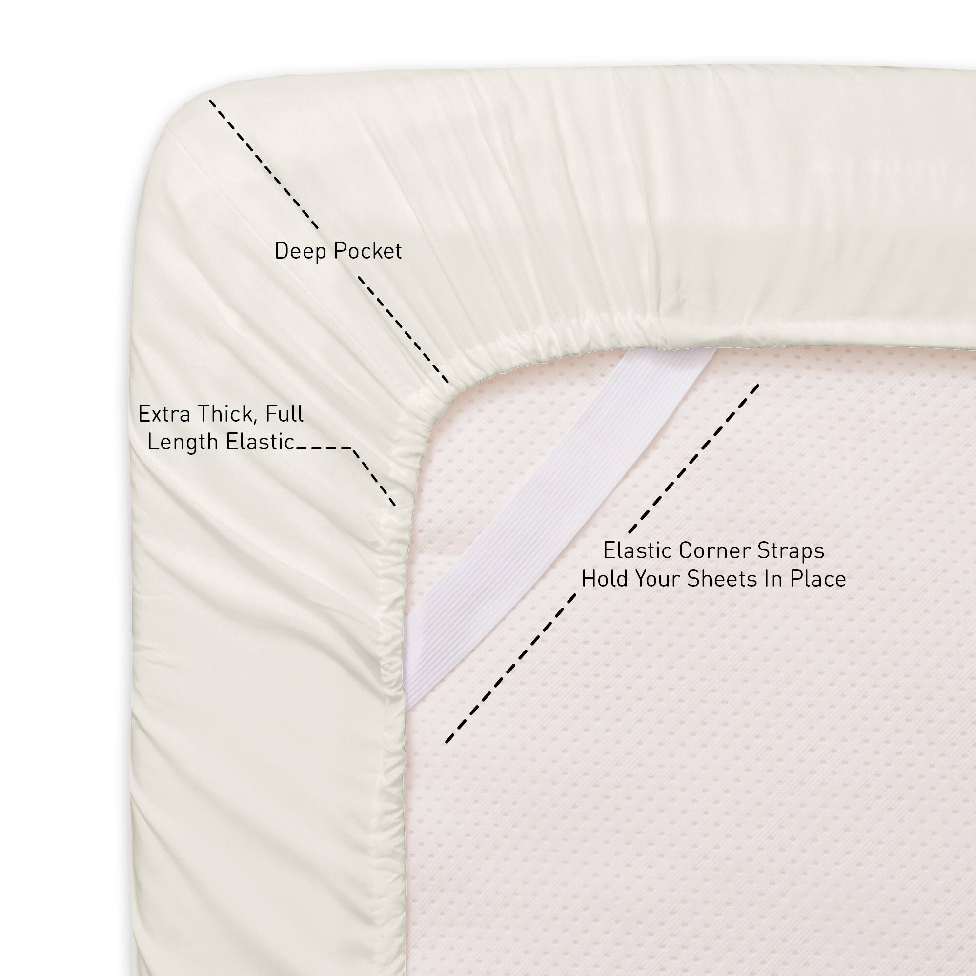 Deep Pocket, Extra Thick, Full Length Elastic, Elastic Corner Straps Hold Your Sheets In Place