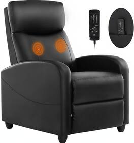 AOITUN - Massage Recliner Chair with Heat, PU Leather Living Room Sofa, Vibration Heated Seat, Home Theater Armchair - Black