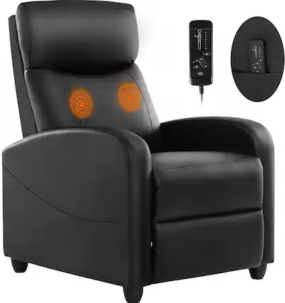 Front. AOITUN - Massage Recliner Chair with Heat, PU Leather Living Room Sofa, Vibration Heated Seat, Home Theater Armchair, Black - Black.