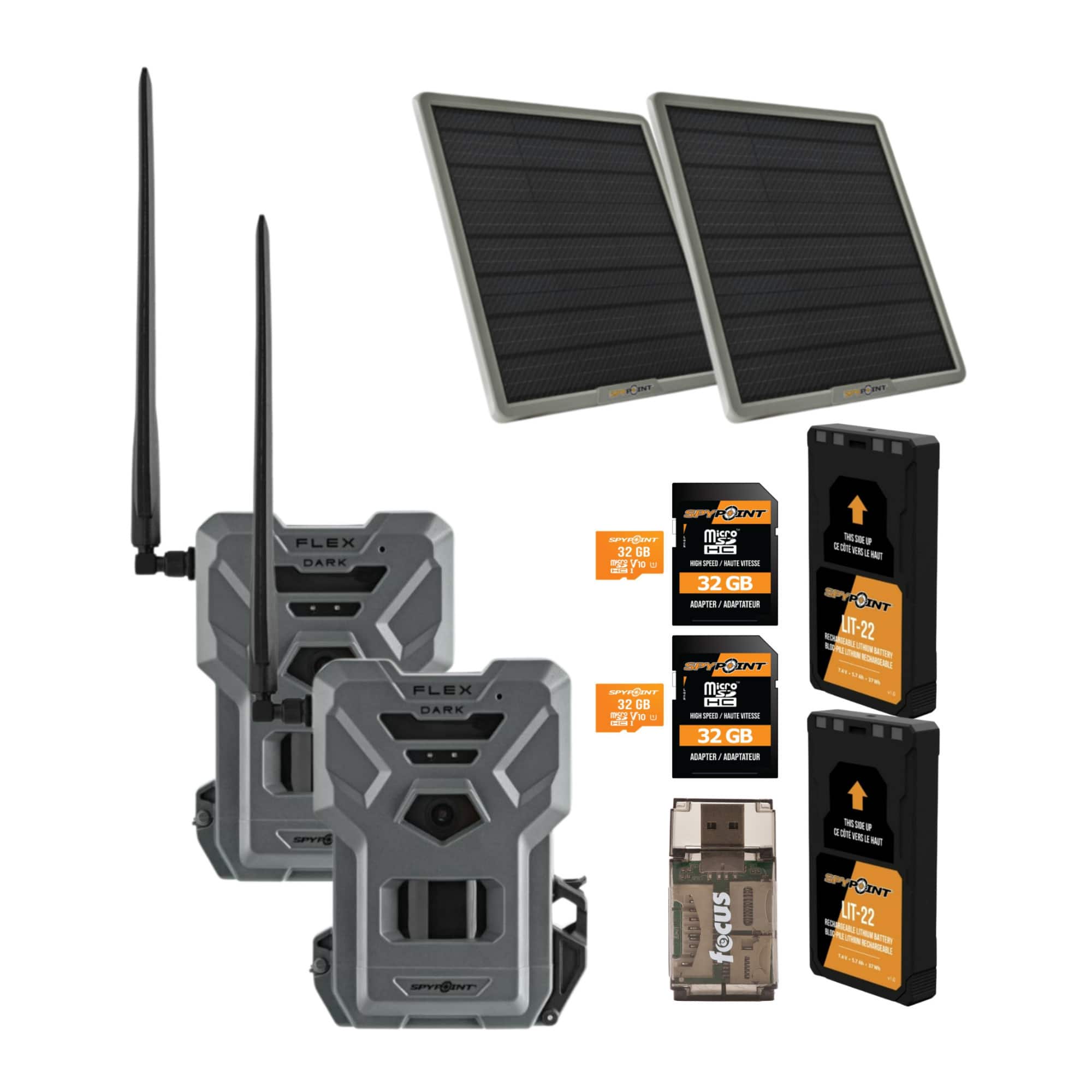 Spypoint - Flex-Dark Trail Cam (2-pack) with 10W Battery Solar Panel 32GB SD Card
