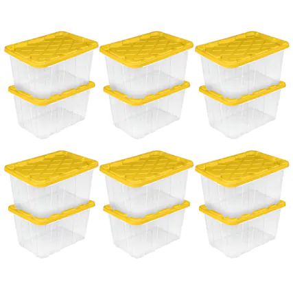 Front. Sterilite - Sterilite Industrial Storage Box with Carrying Handles, 27 Gal, Yellow, 12 Pack - Clear/Yellow.