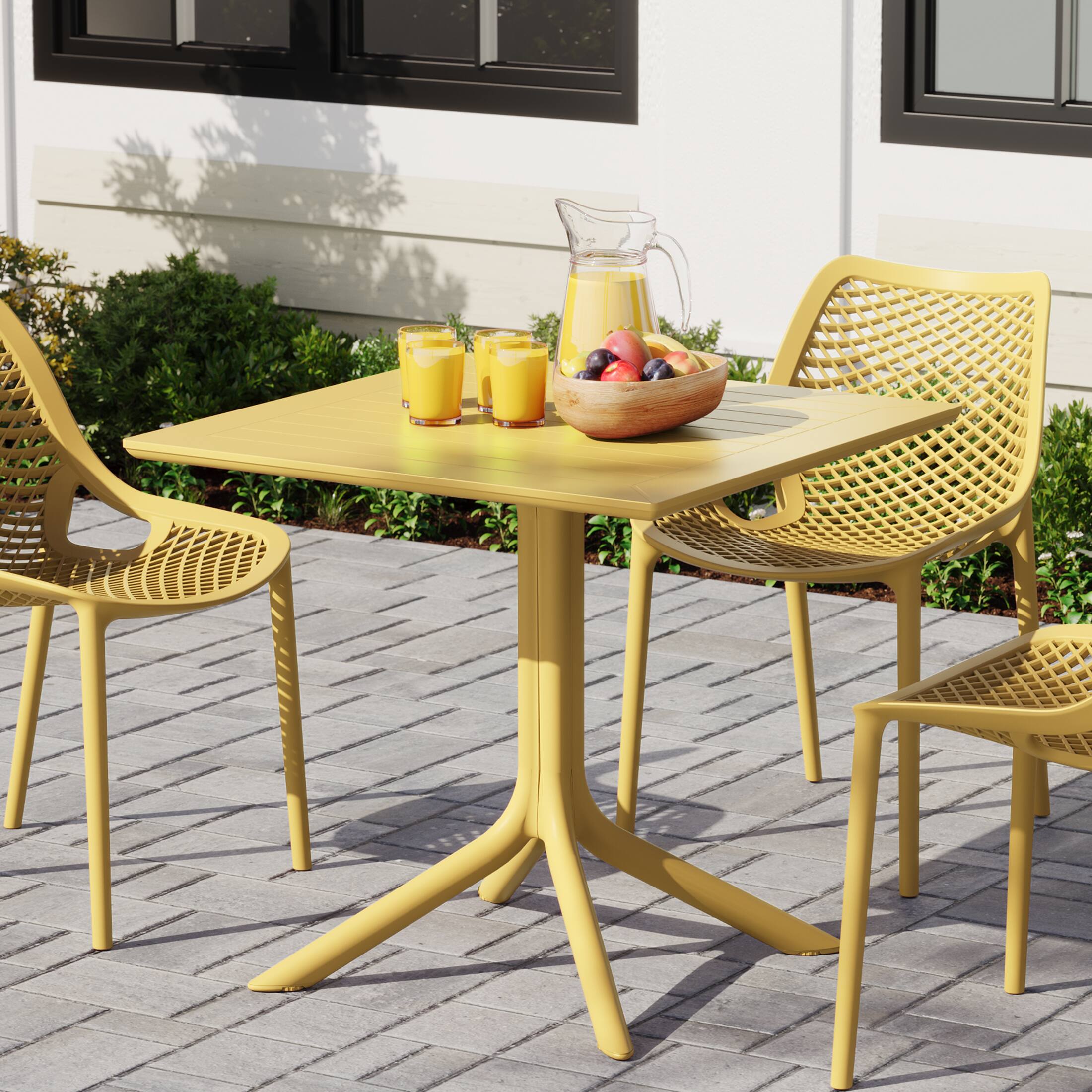 Angle. WestinTrends - WestinTrends Playa 31.5" Square Outdoor Plastic Resin Patio Dining Table for 4 - Yellow.
