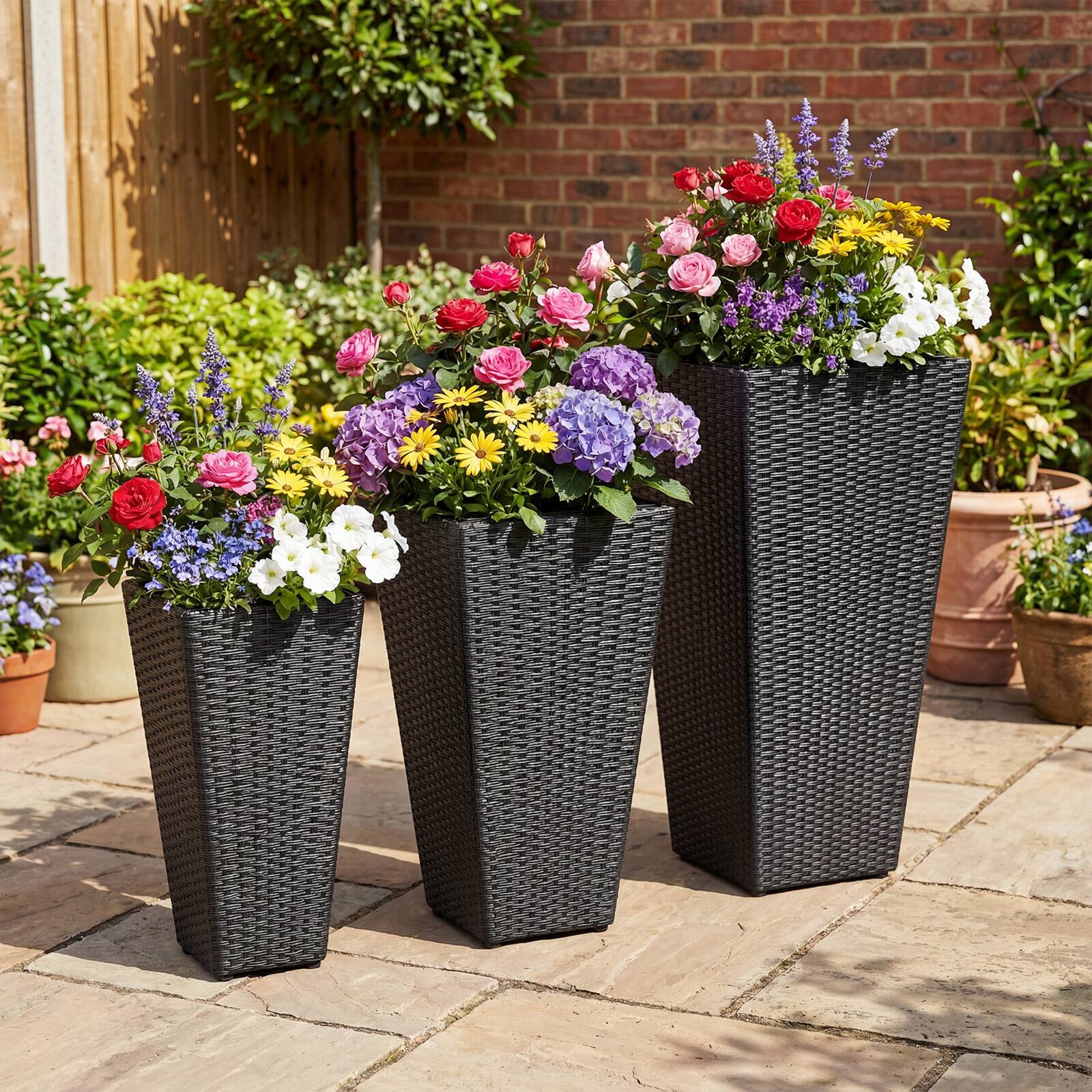 Alt View 1. Gymax - Gymax Set of 3 Rattan Plant Pots w/Removable Plastic Liners Pre-Marked Drainage Holes - Black.