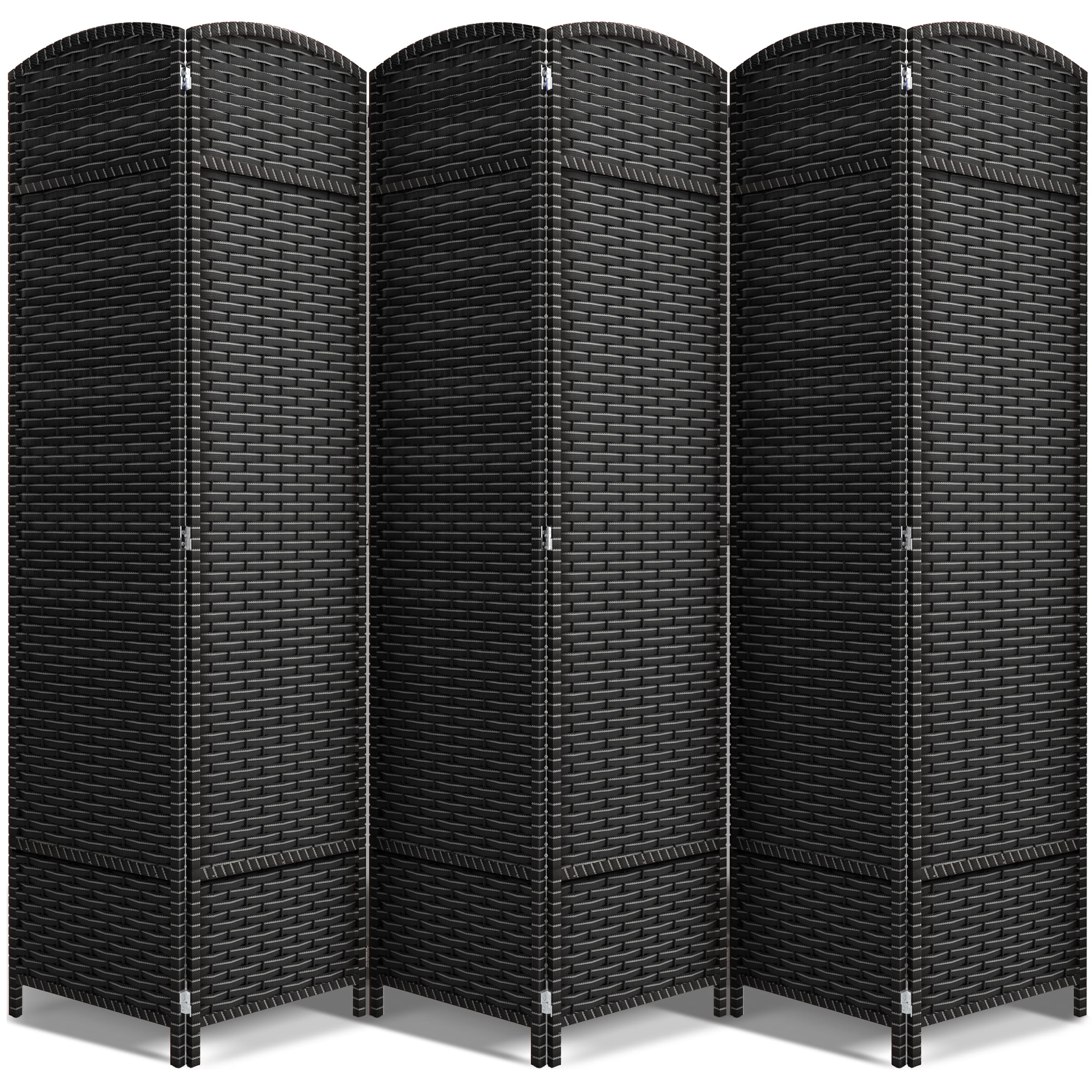 Sorbus - 6 Panel Room Divider 6 ft. Tall - Privacy Screen, Extra Wide Double Hinged Panels, Mesh Hand-Woven Design - Grey with Lines