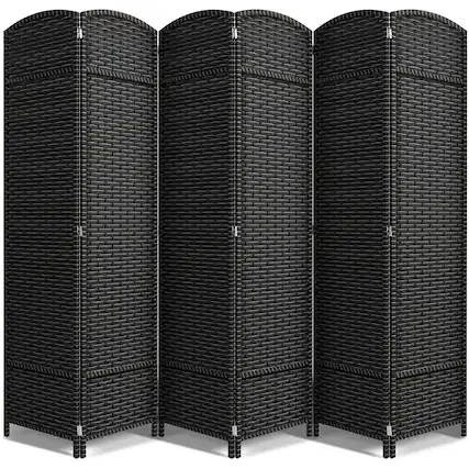 Front. Sorbus - Sorbus 6 Panel Room Divider 6 ft. Tall - Privacy Screen, Extra Wide Double Hinged Panels, Mesh Hand-Woven Design - Grey with Lines.