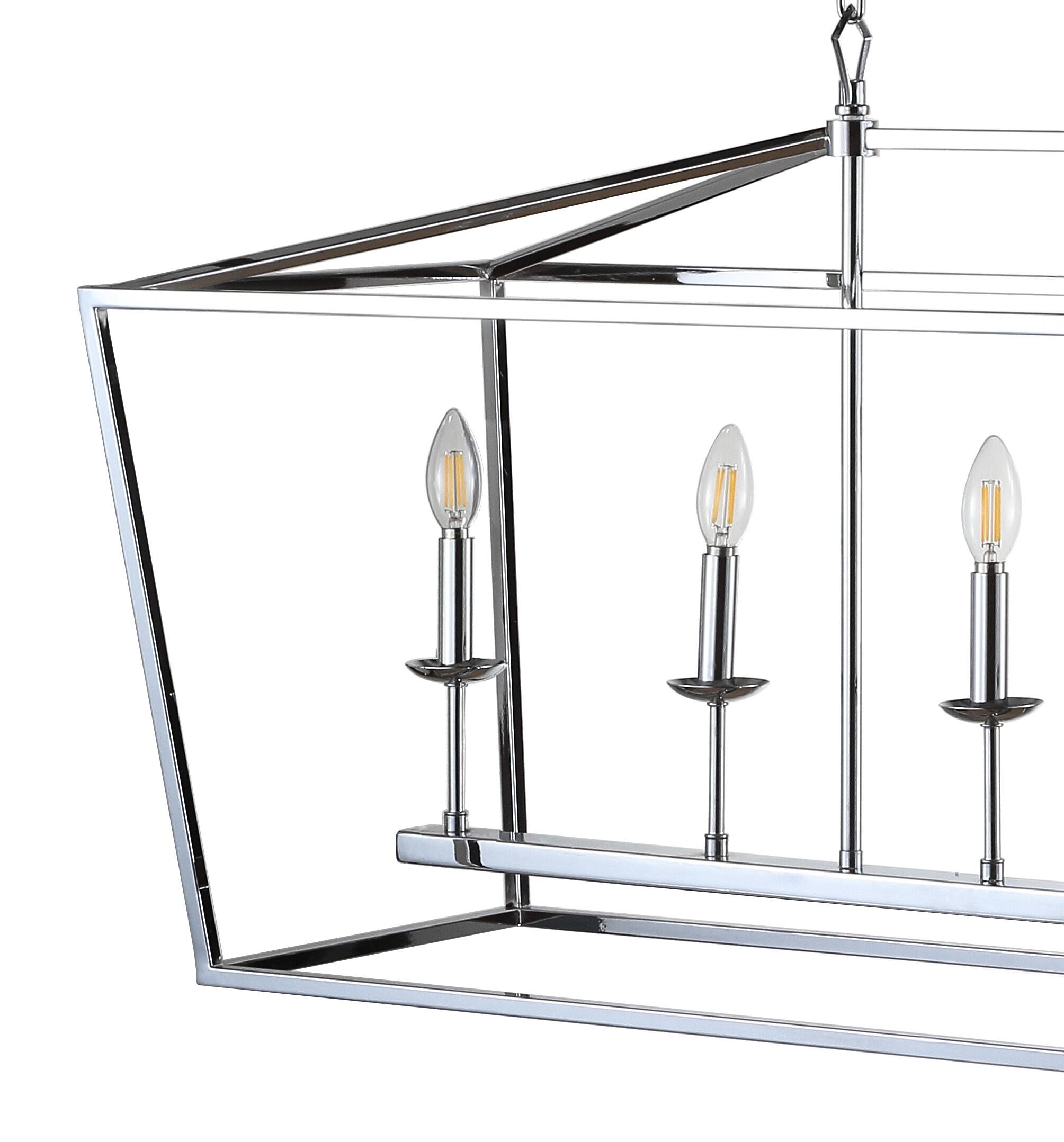 Alt View 4. Jonathan Y - Pagoda 49" 6-Light Classic Traditional Metal Linear Cage Lantern LED Pendant, Chrome - Chrome.
