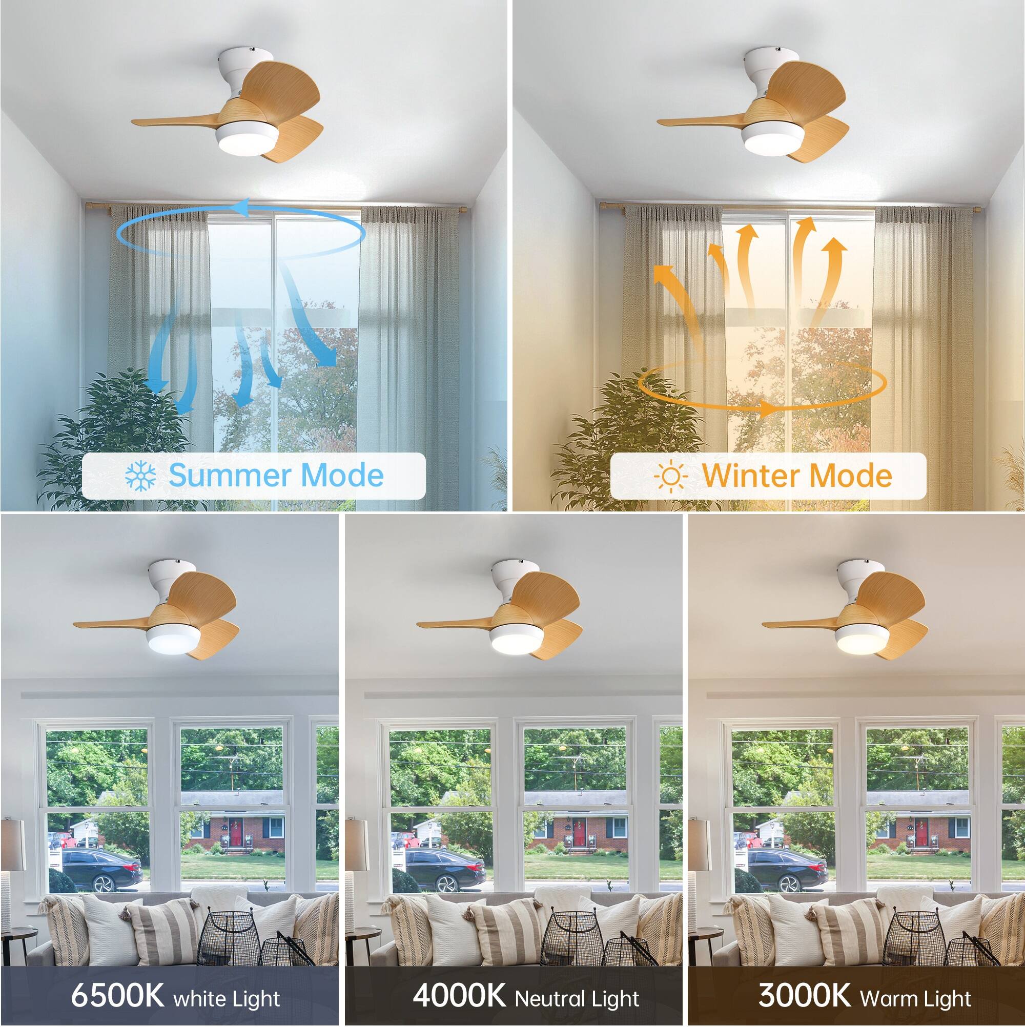 Summer Mode  
Winter Mode  

6500K White Light  
4000K Neutral Light  
3000K Warm Light