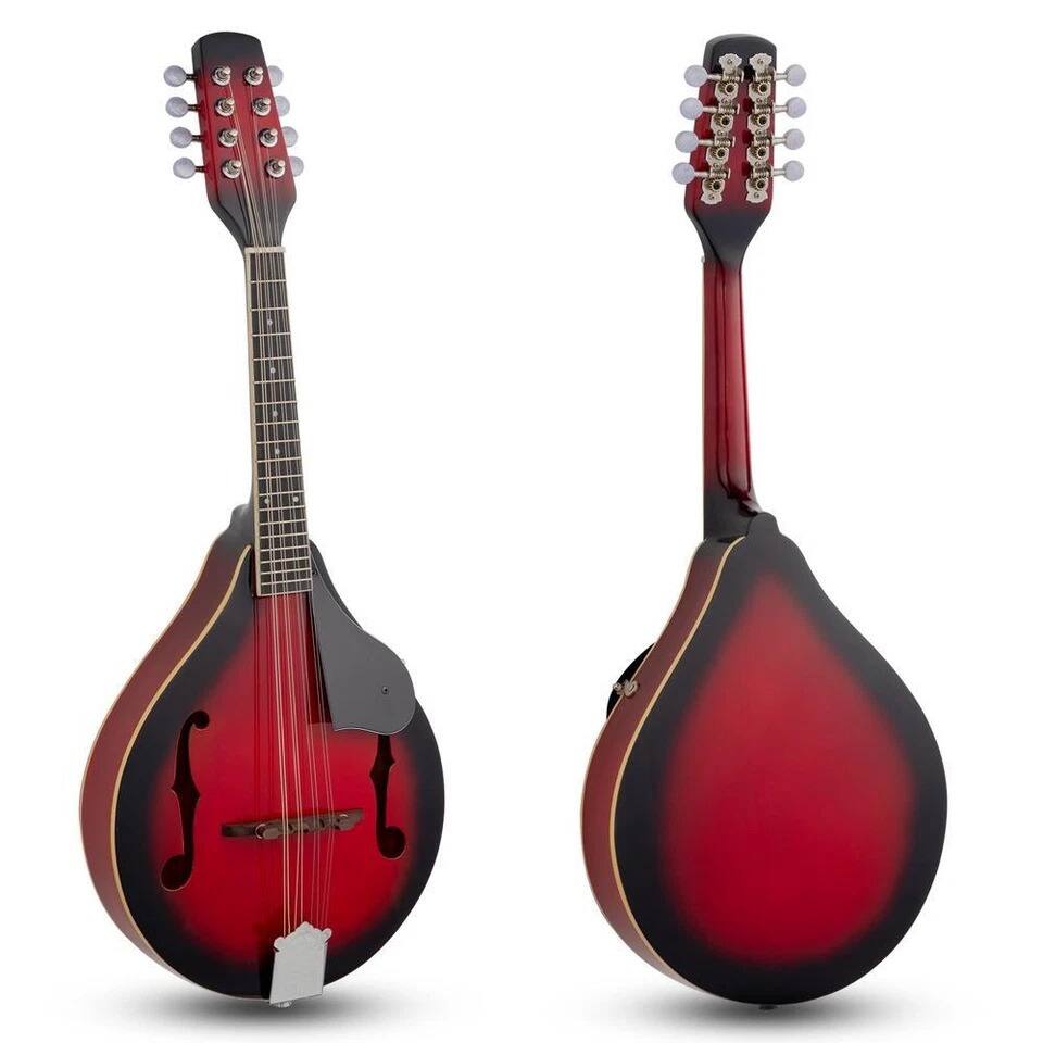 Left. Home Collection - 8-String A-Style Mandolin Bundle with Tuner, Strings, Gig Bag, Picks - Natural Gloss.