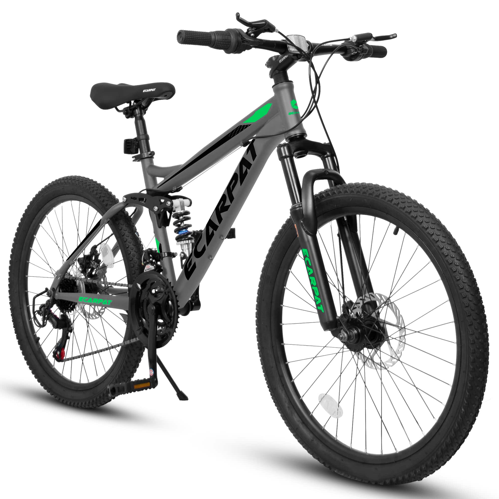 Aukfa - 24 Inch Mountain Bike with Full Suspension - Shifter Lever with Gear Indicator，Unisex Adult Bike for Men & Women - Gray