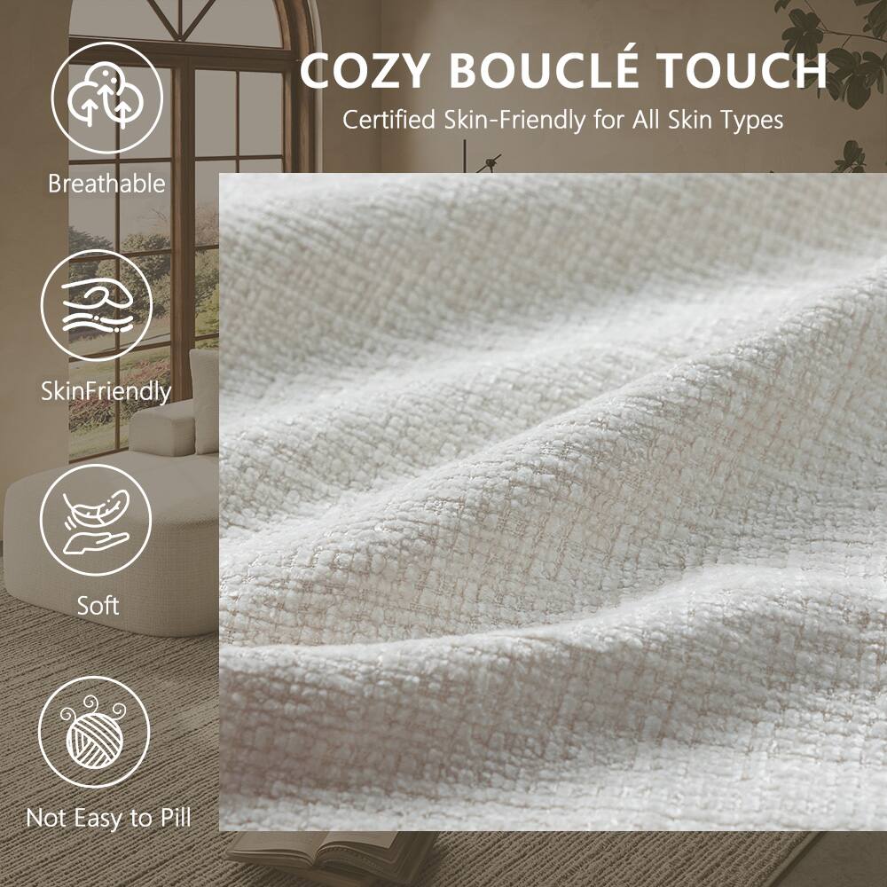 COZY BOUCLÉ TOUCH  
Certified Skin-Friendly for All Skin Types  
Breathable  
SkinFriendly  
Soft  
Not Easy to Pill