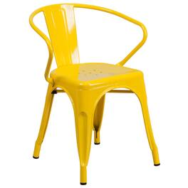 Emma + Oliver - Commercial Grade Colorful Metal Indoor-Outdoor Chair with Arms - Yellow